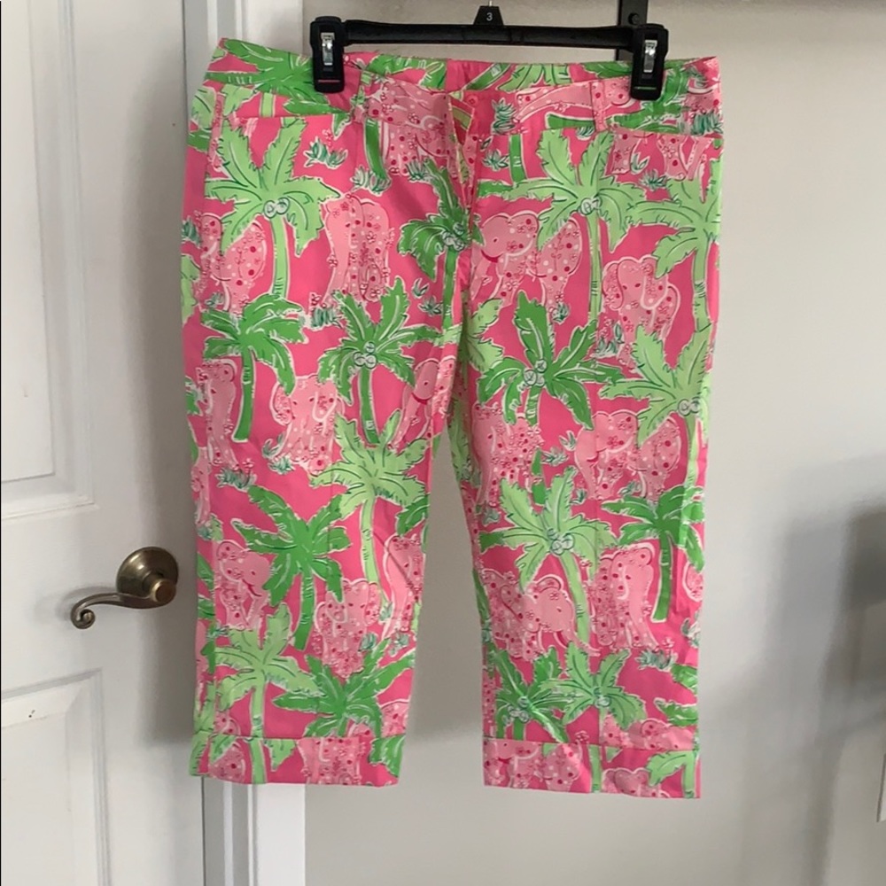 Lilly Pulitzer Cropped Capri Green Pink Tree Pants